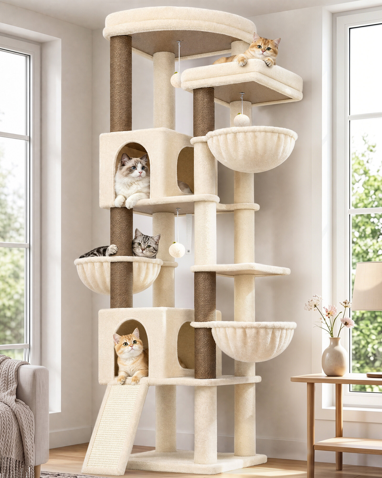 F77 Cat Tree Tower(Beige,77-inch)