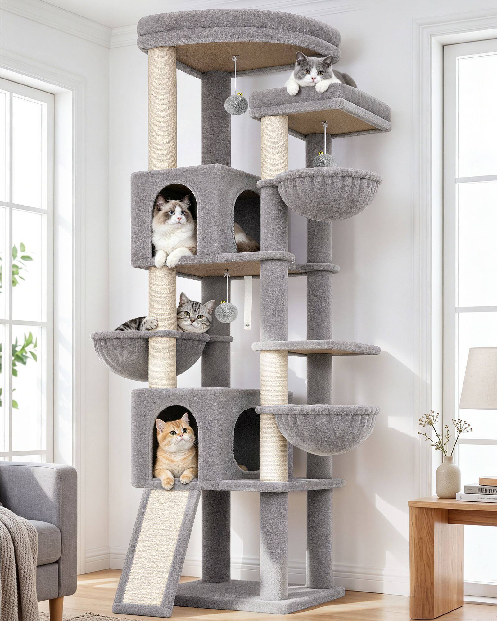 F77 Cat Tree Tower(Light Grey,77-inch)