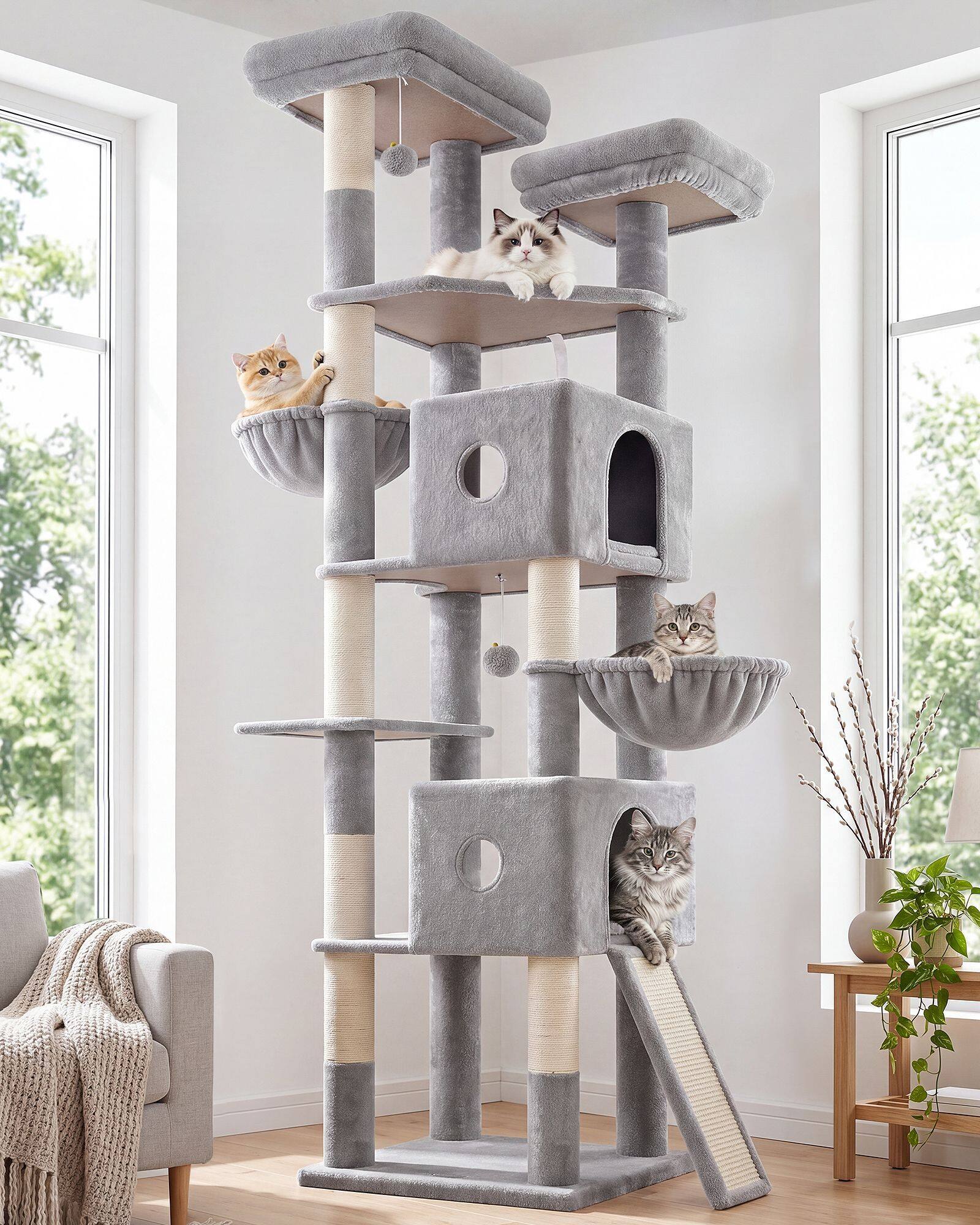 F84G Cat Tree Tower(Light Grey,84-inch)