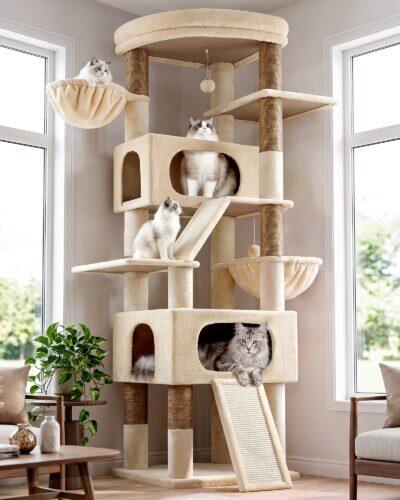 S80H Tall Cat Tree (Beige, 80-inch)