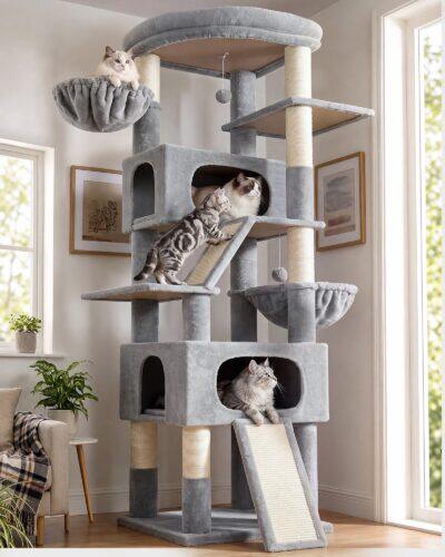 S80H Tall Cat Tree (Light Grey, 80-inch)