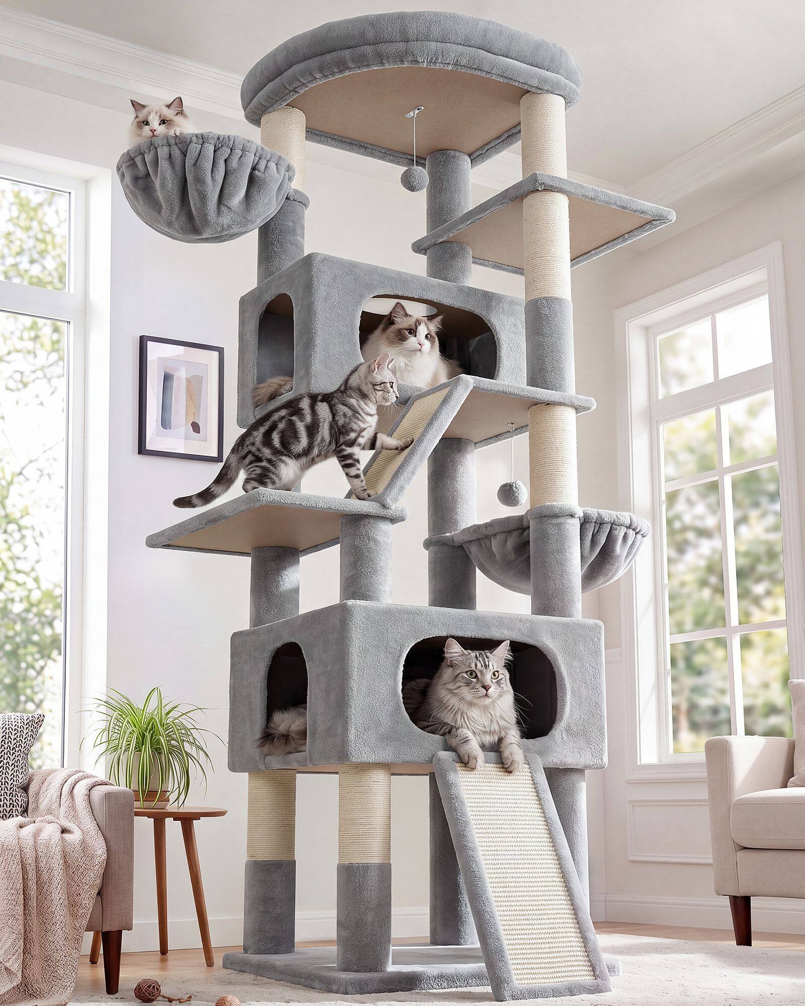 S80H Tall Cat Tree(Light Grey,80-inch)
