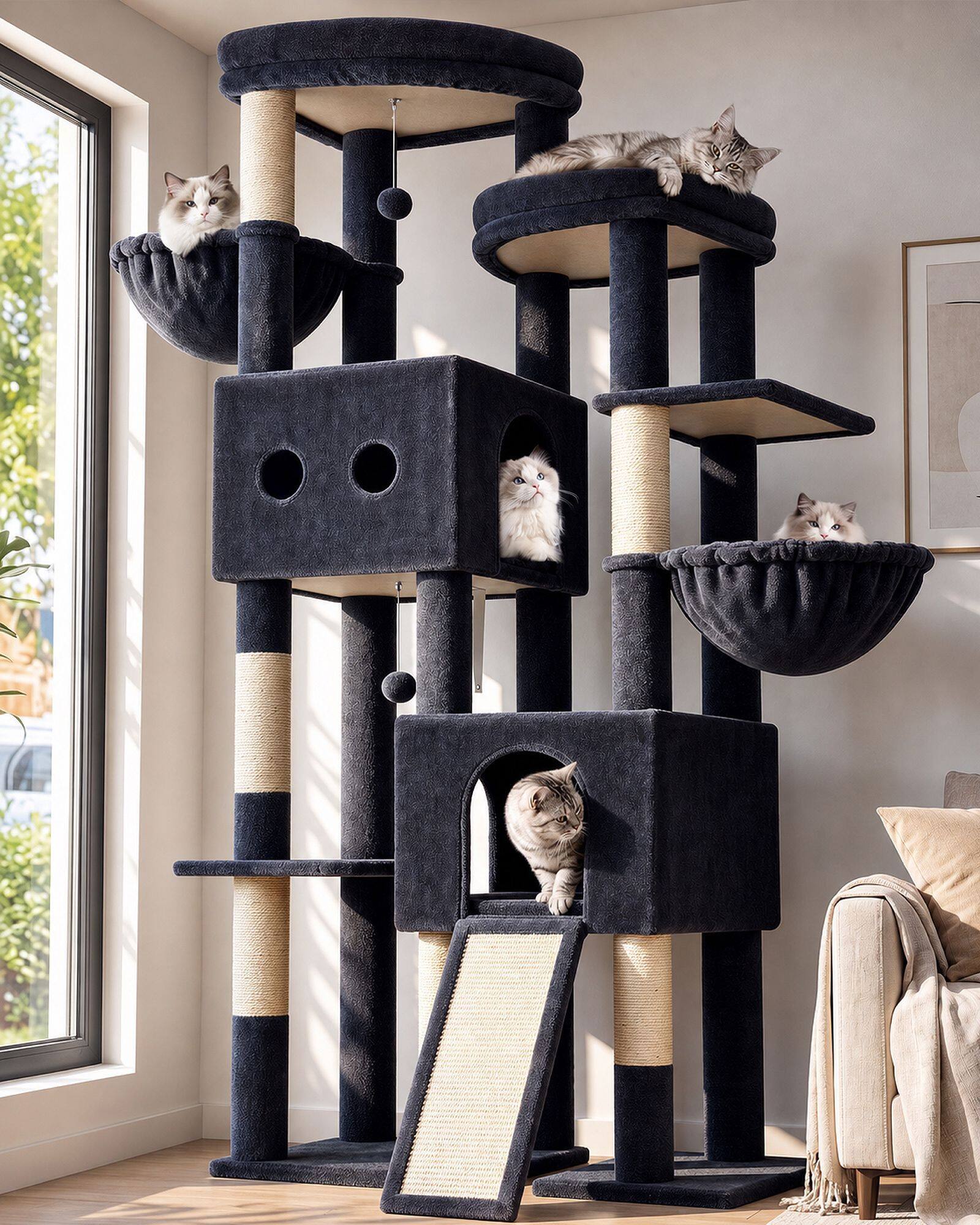 S76E Cat Tower For Indoor Cats (Dark Grey, 76-inch)