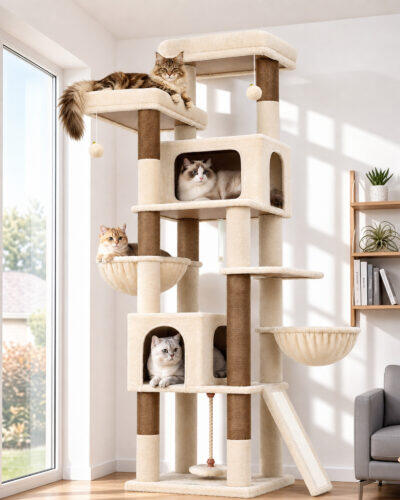 F75B Cat Tree Tower (Beige,75-inch)