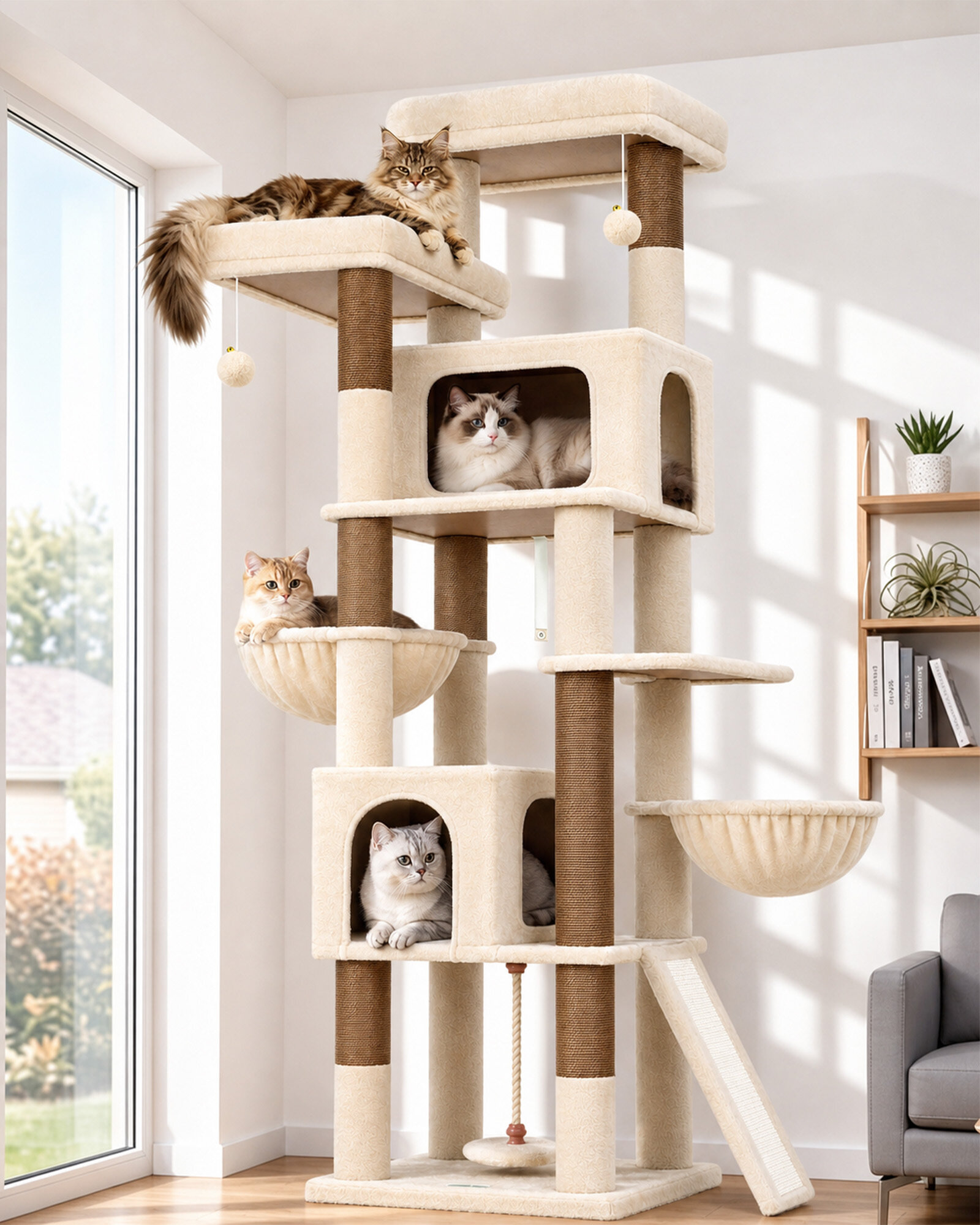 F75B Cat Tree Tower (Beige,75-inch)
