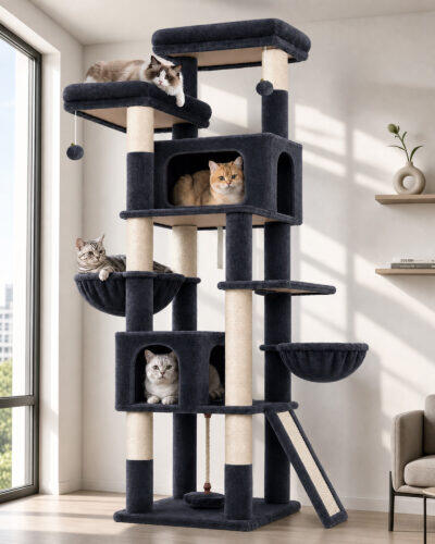 F75B Cat Tree Tower (Dark Grey,75-inch)