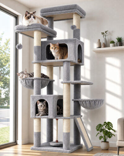 F75B Cat Tree Tower (Light Gray,75-inch)