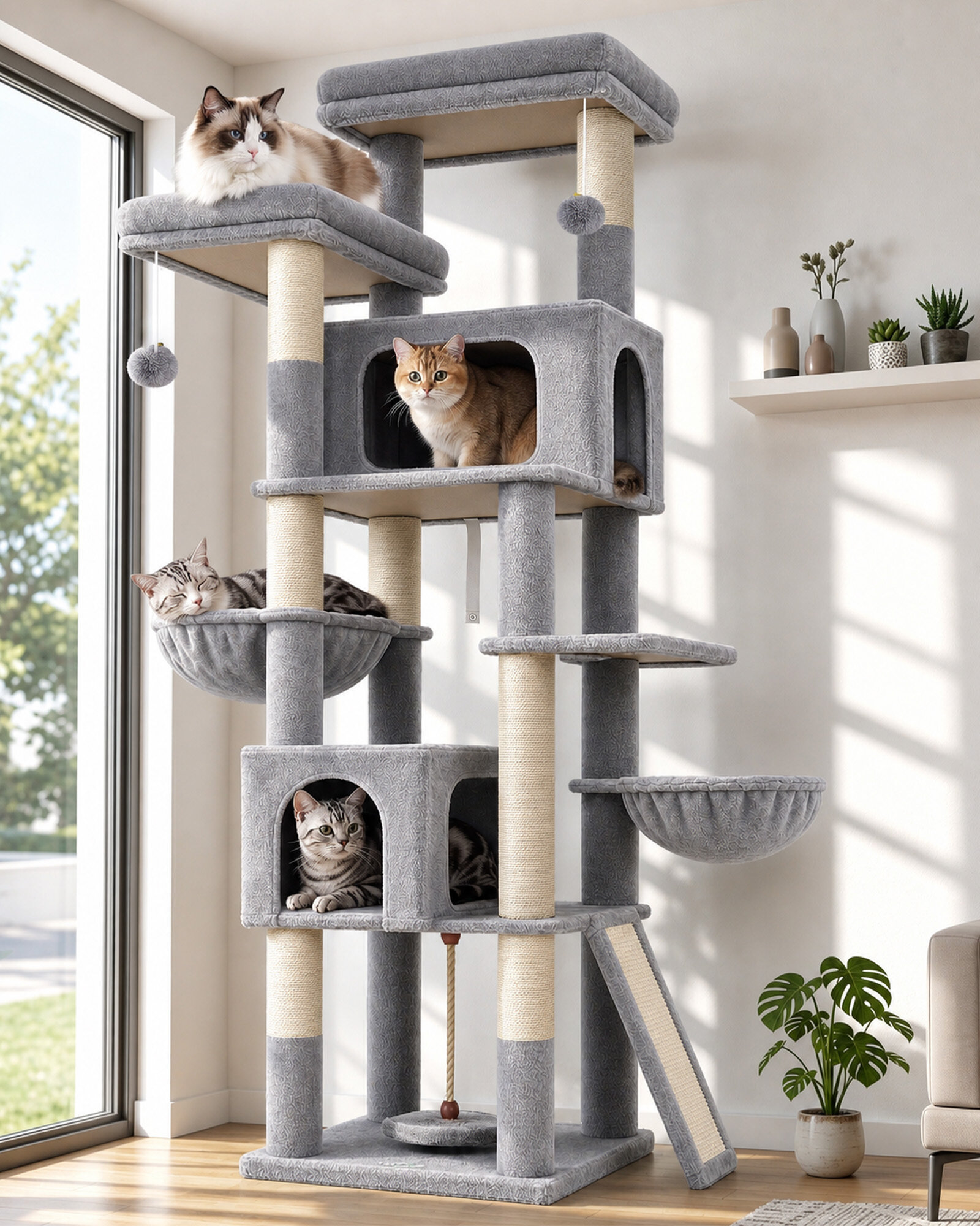 F75B Cat Tree Tower (Light Gray,75-inch)