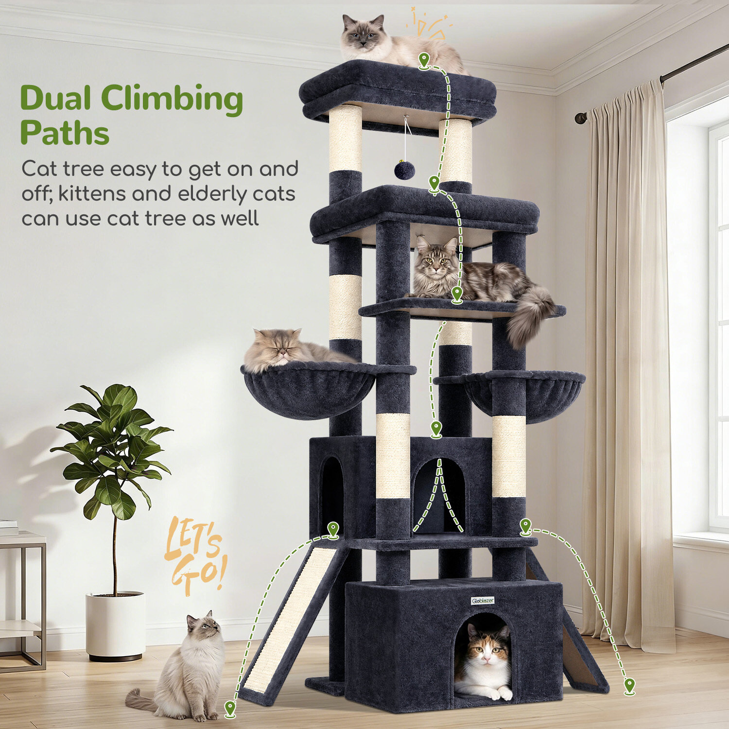 F74G Cat Tree (Dark Grey, 74-inch)