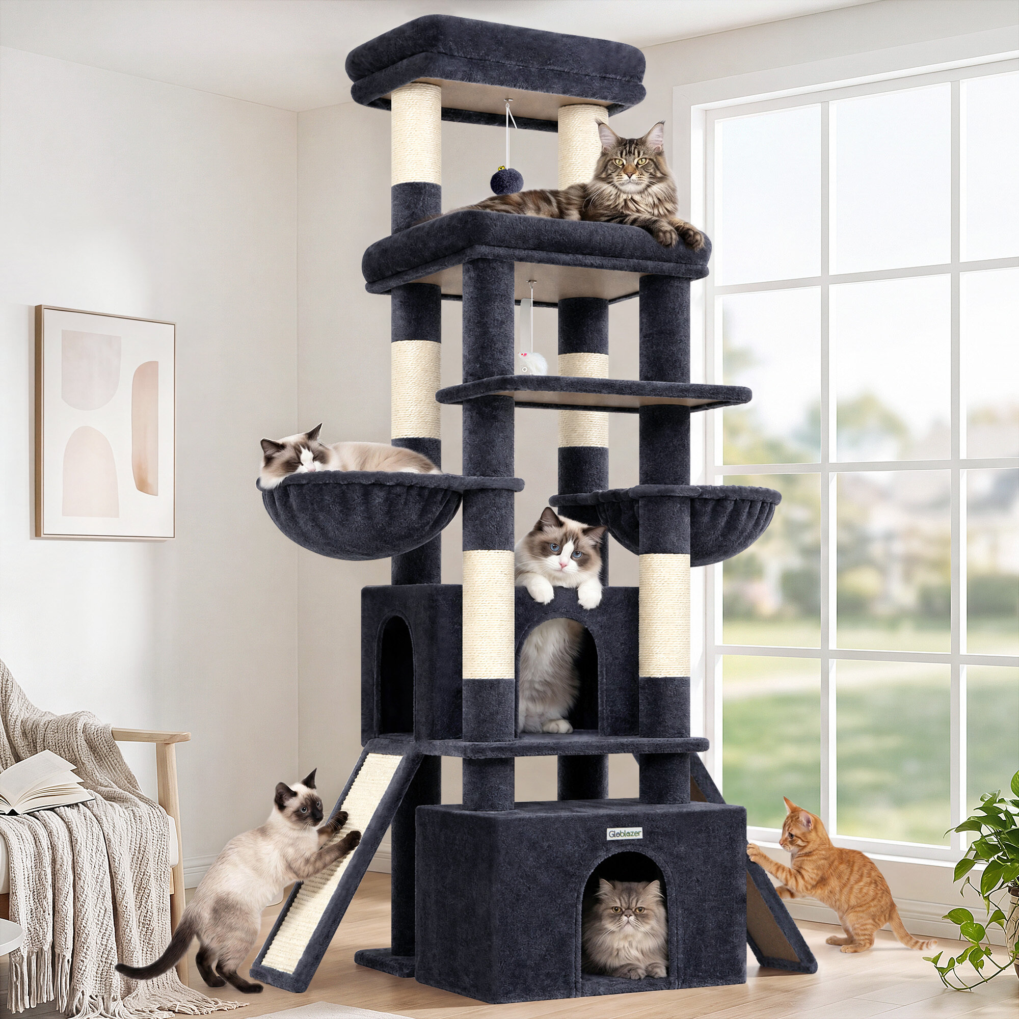F74G Cat Tree (Dark Grey, 74-inch)