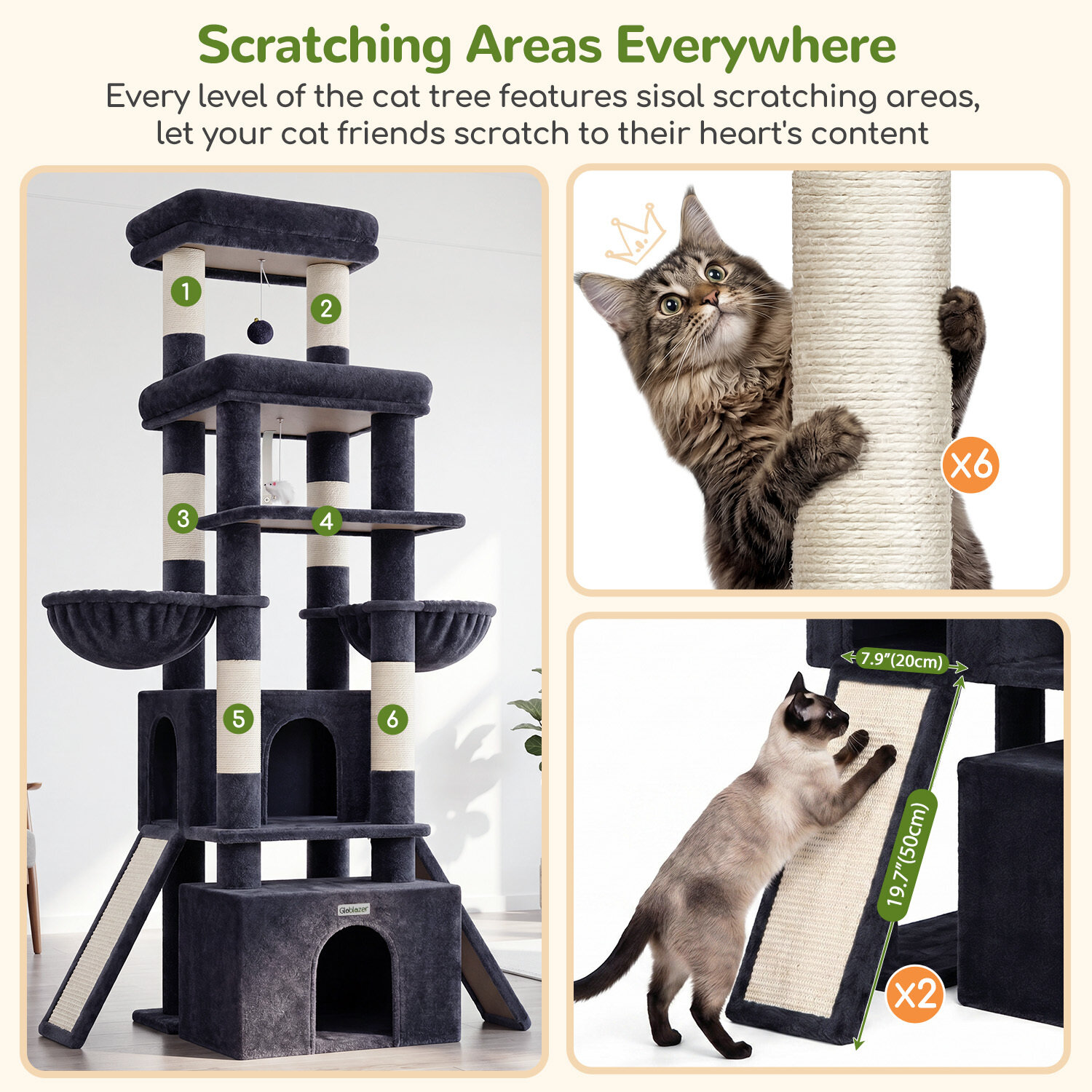 F74G Cat Tree (Dark Grey, 74-inch)
