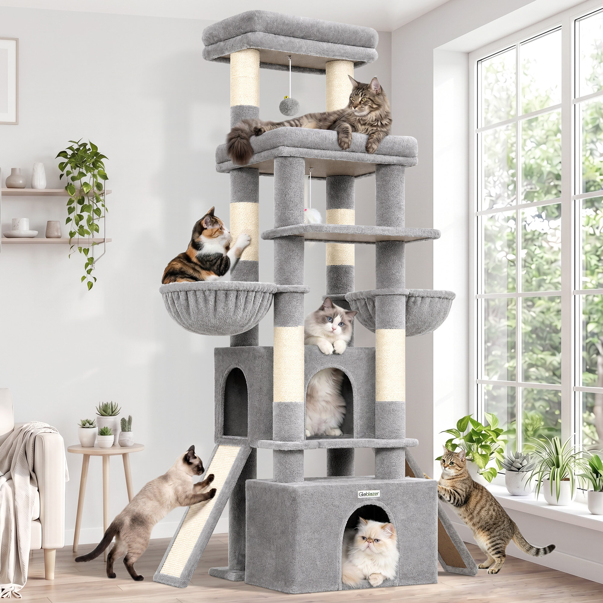F74G Cat Tree (Light Grey, 74-inch)