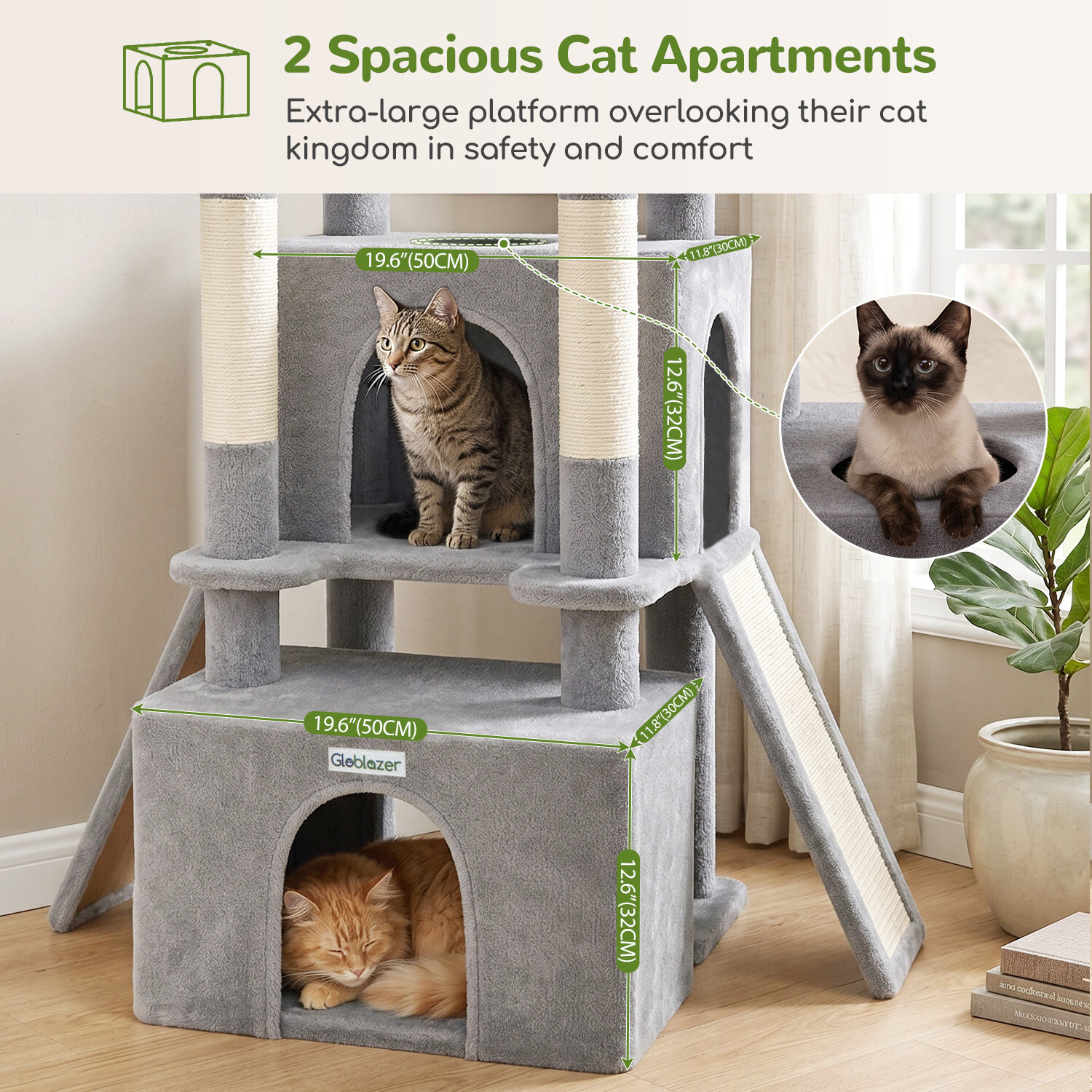 F74G Cat Tree (Light Grey, 74-inch)