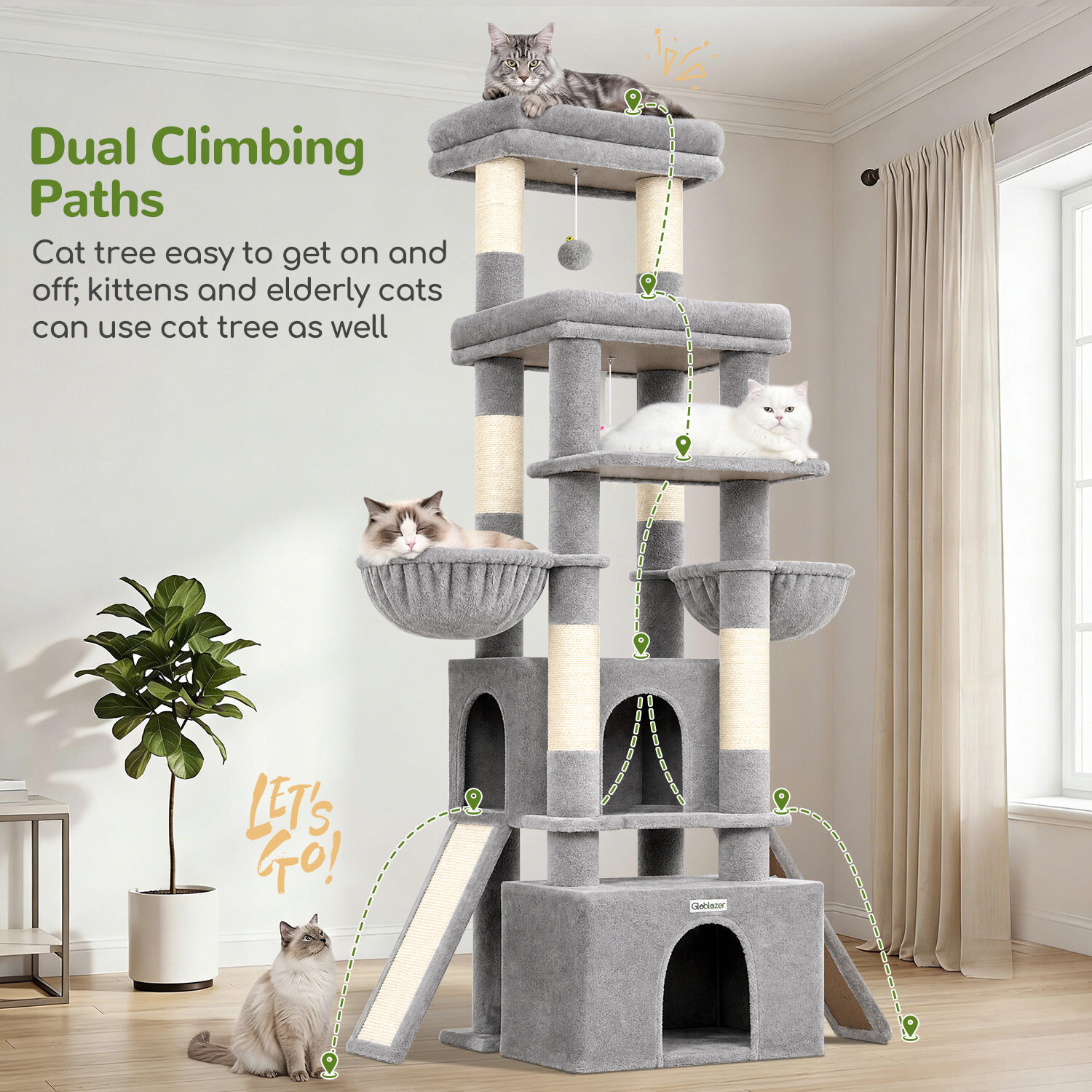 F74G Cat Tree (Light Grey, 74-inch)