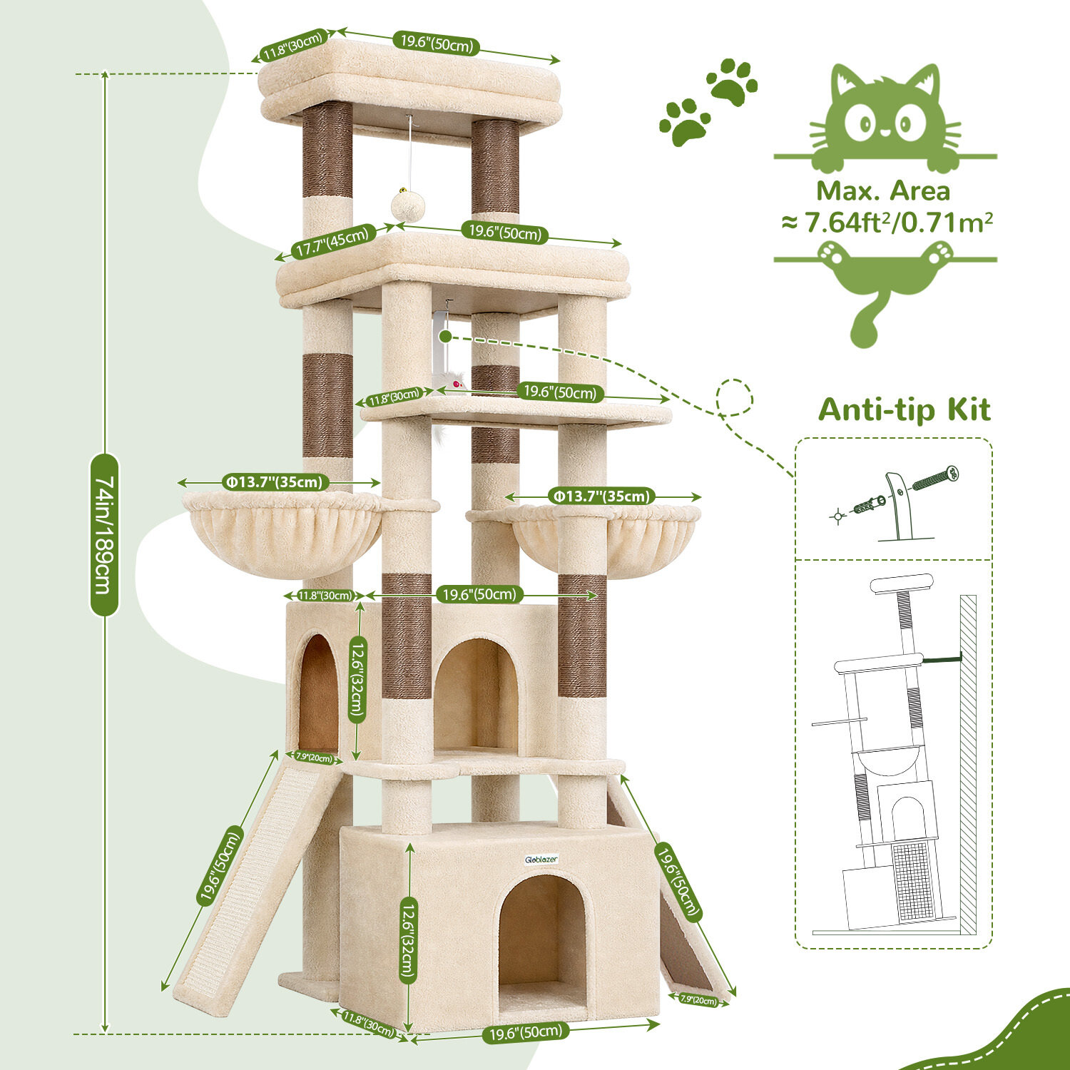 F74G Cat Tree (Beige, 74-inch)