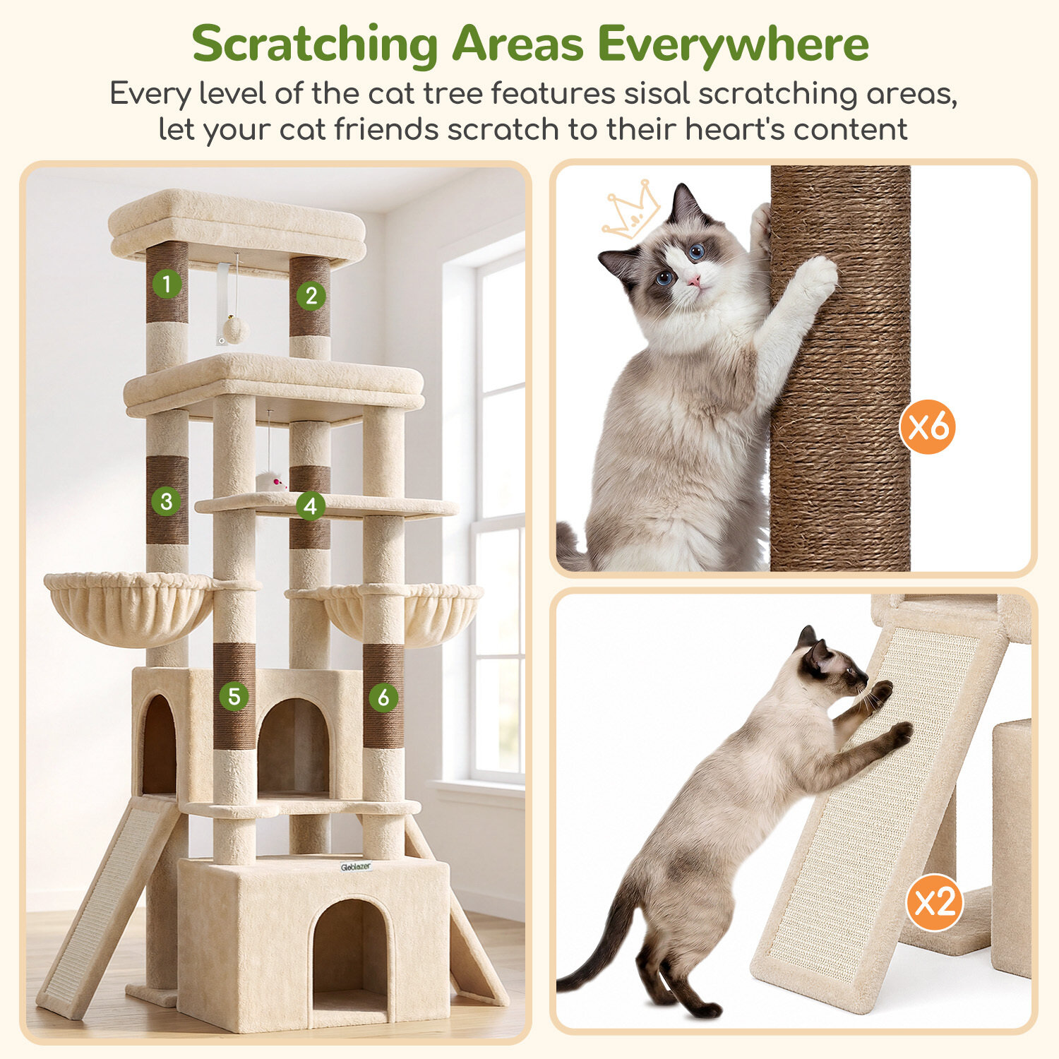 F74G Cat Tree (Beige, 74-inch)