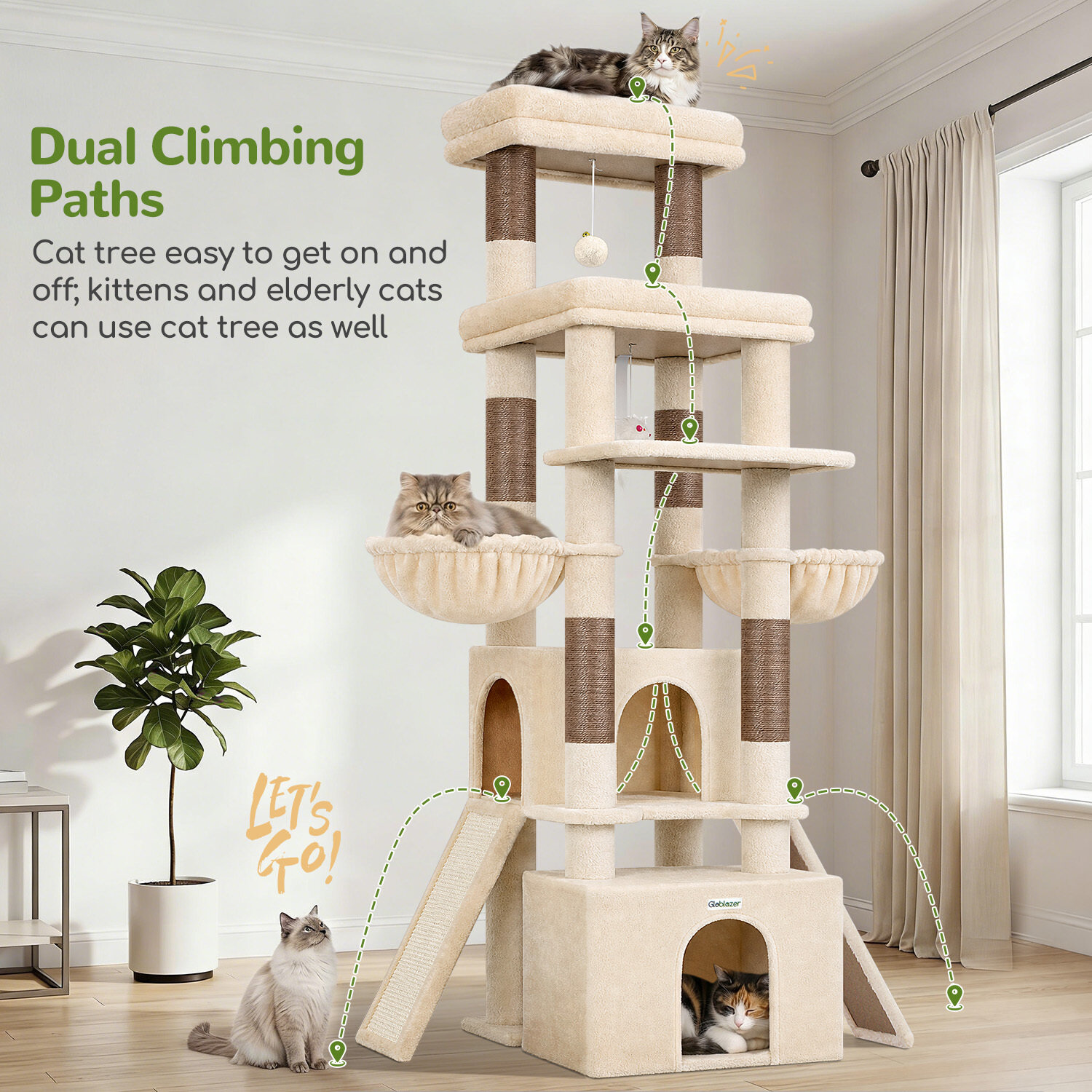 F74G Cat Tree (Beige, 74-inch)