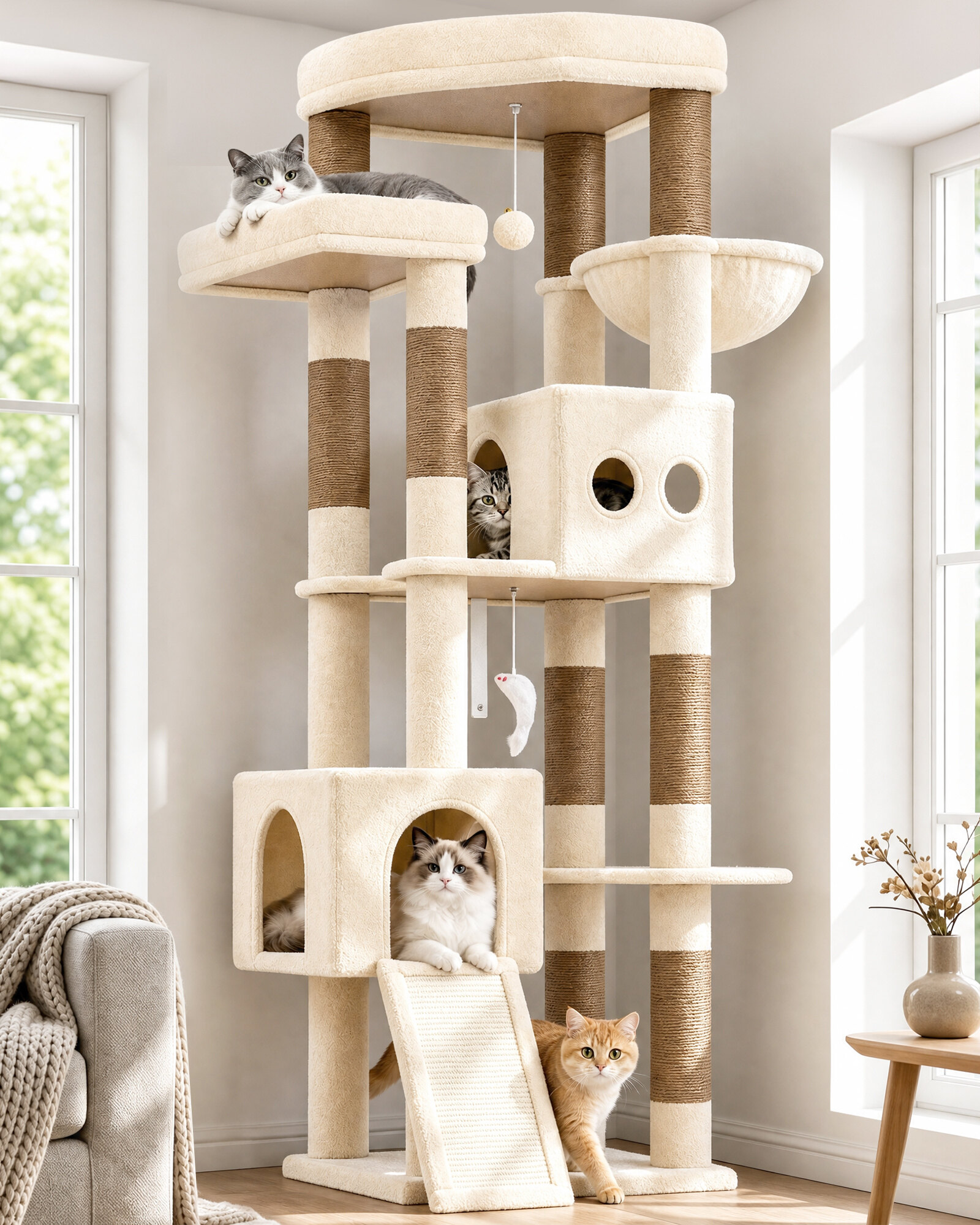 F73B Cat Tower(Beige,73-inch)