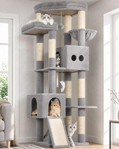 F73B Cat Tower(Light Grey,73-inch)