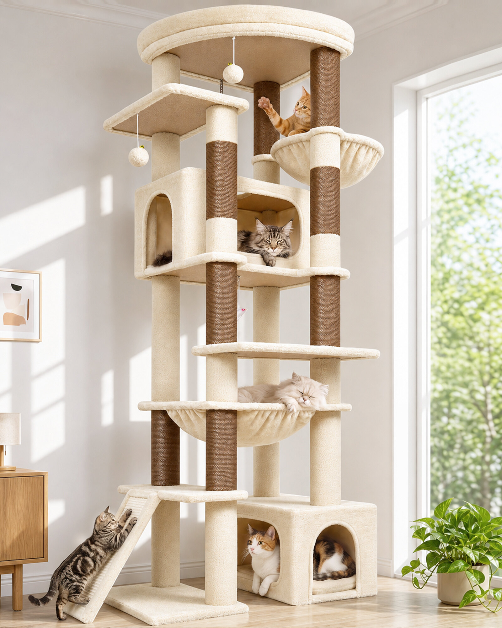 F76E Tall Cat Tower (Beige, 76-inch)