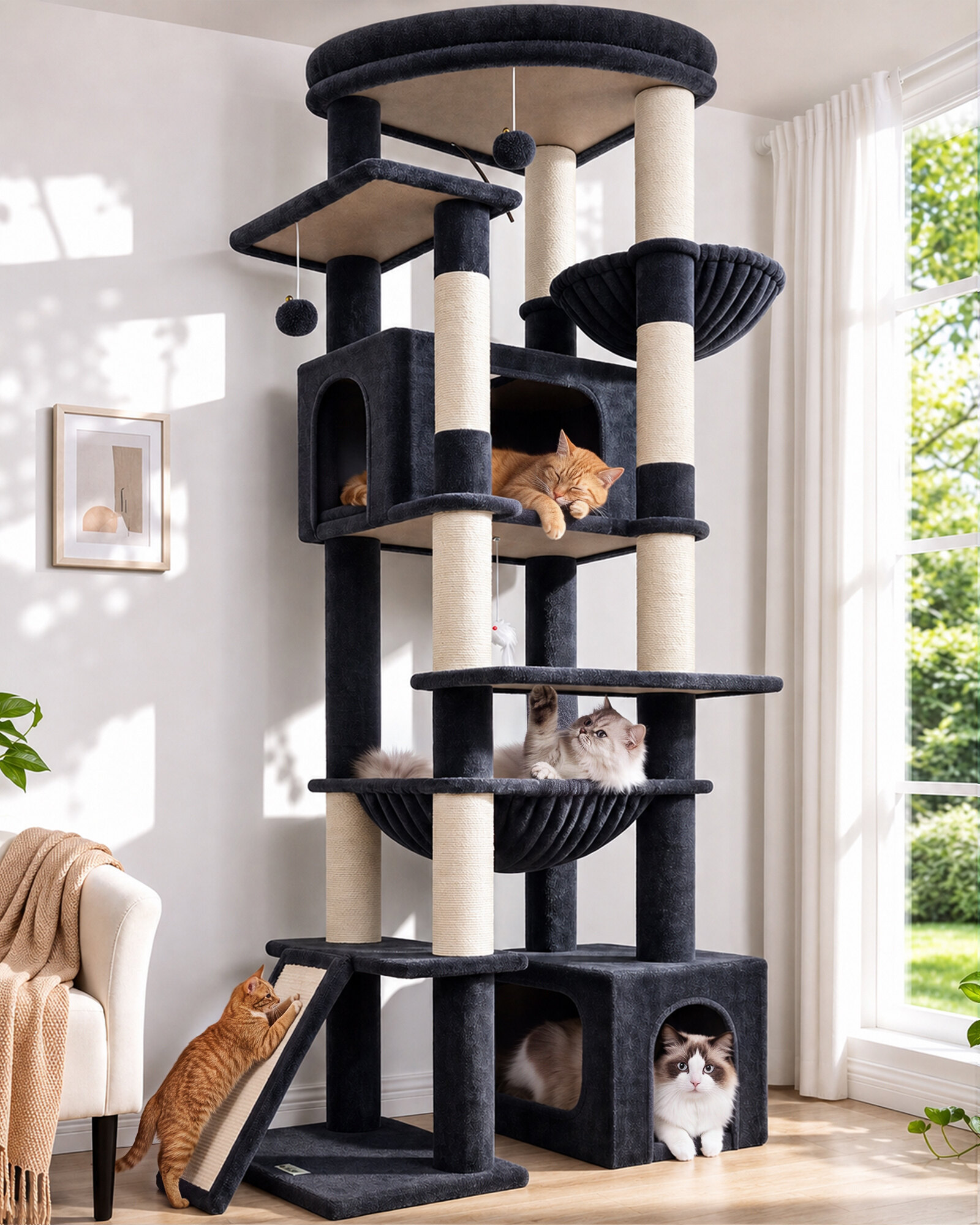 F76E Tall Cat Tower (Dark Grey, 76-inch)
