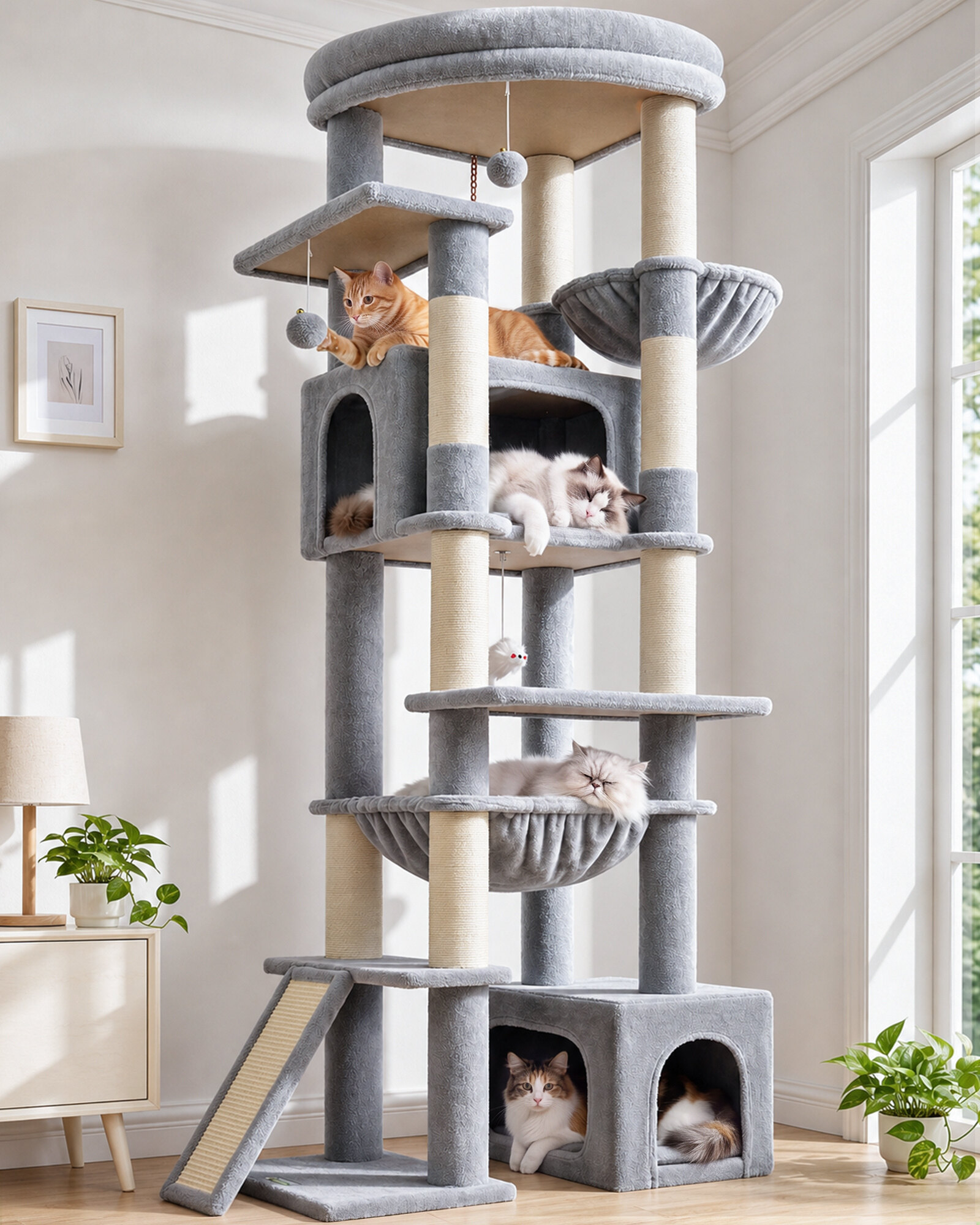 F76E Tall Cat Tower (Light Grey, 76-inch)