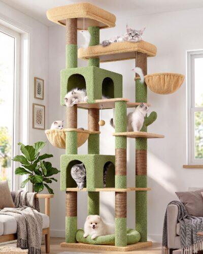 S81C Cat Tree For Indoor Cats Large Adult(Cactus Green,81-inch)