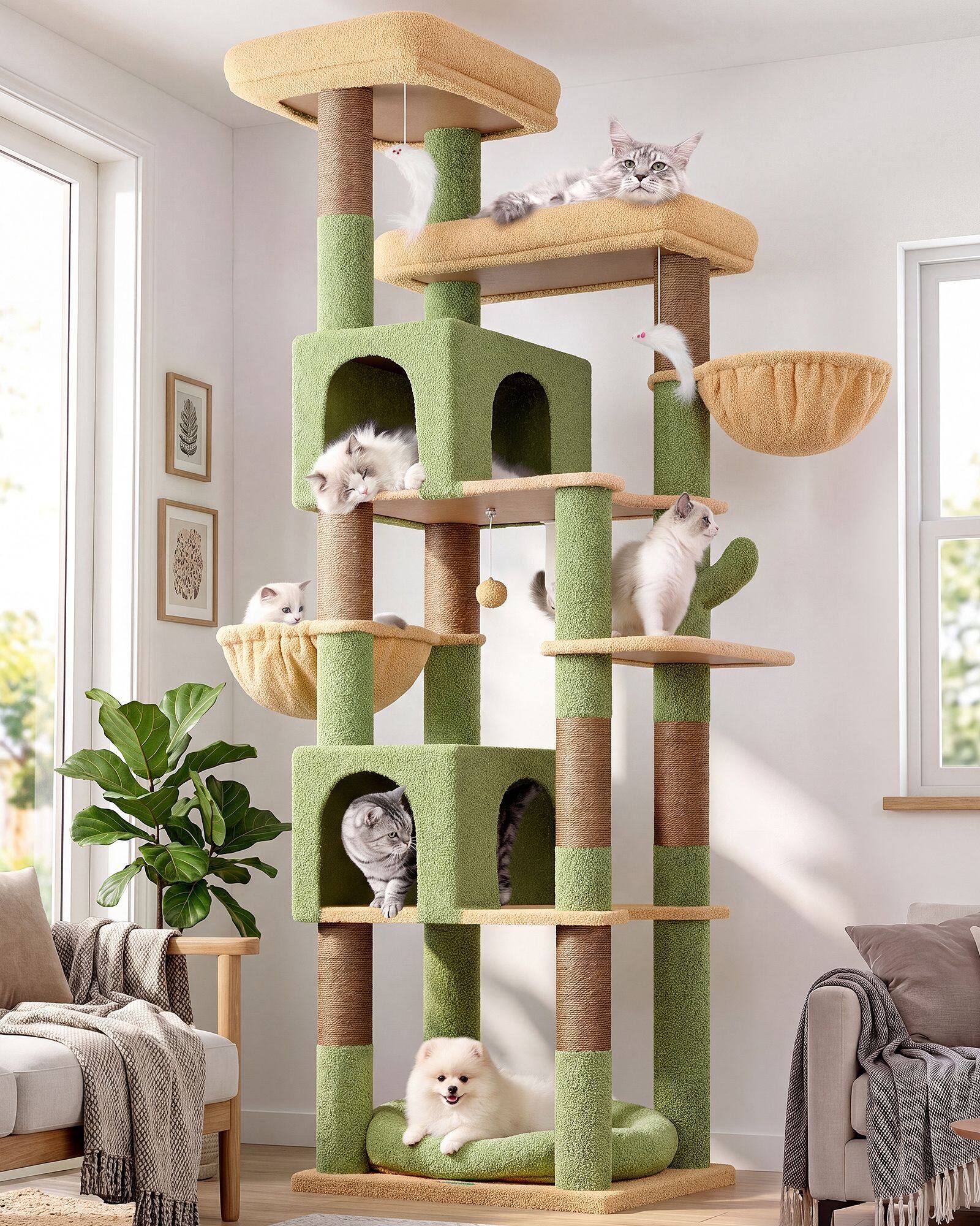 S81C Cat Tree For Indoor Cats Large Adult(Cactus Green,81-inch)