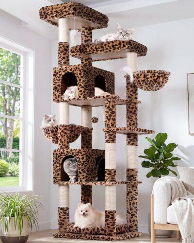 S81C Cat Tree For Indoor Cats Large Adult(Leopard Print,81-inch)