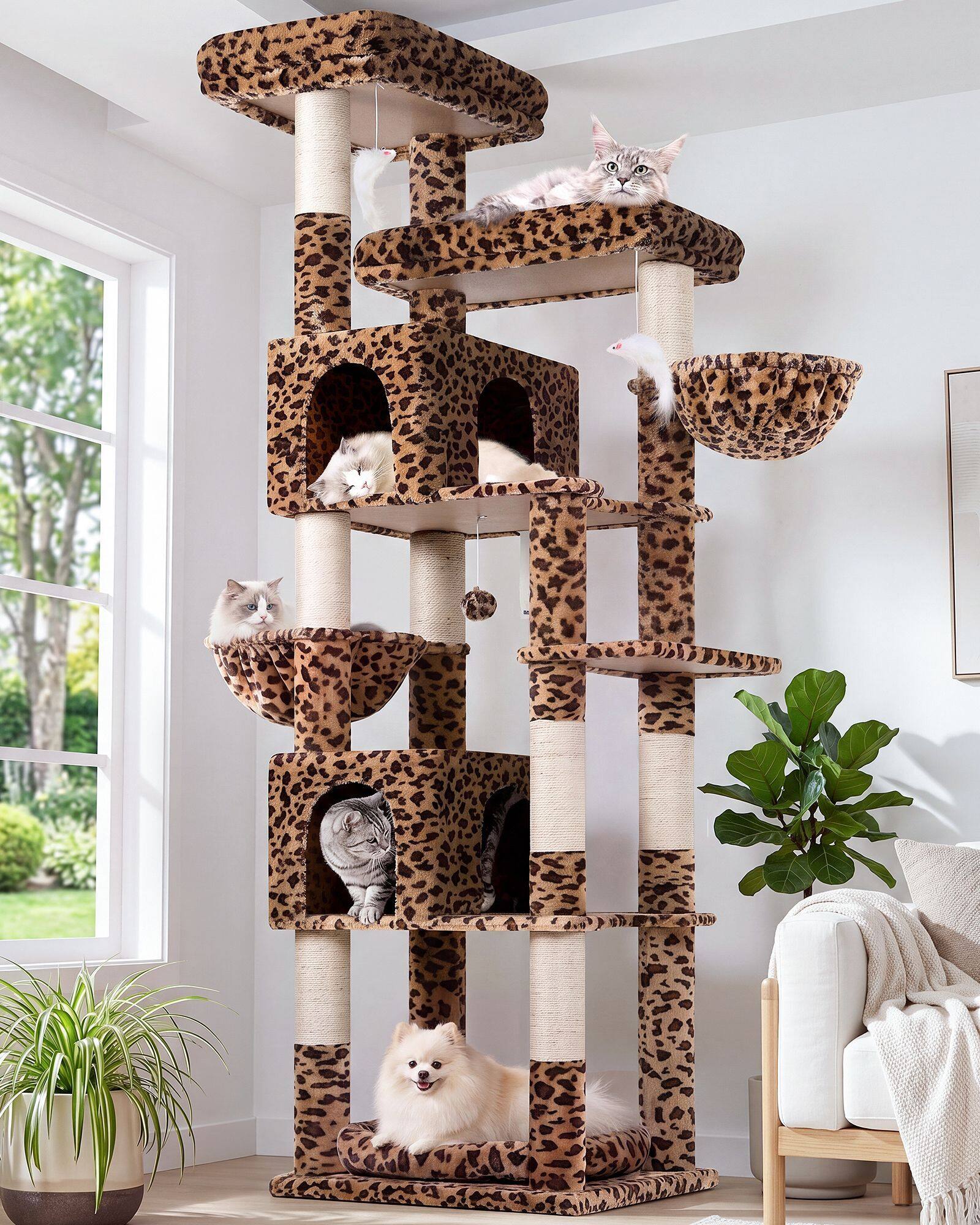 S81C Cat Tree For Indoor Cats Large Adult(Leopard Print,81-inch)