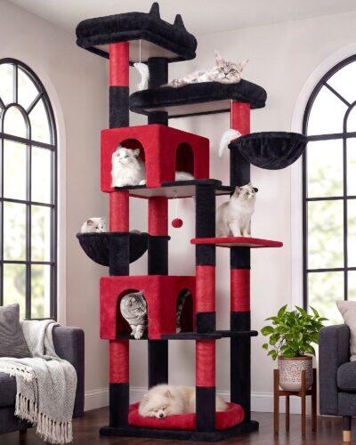 S81C Cat Tree For Indoor Cats Large Adult(Gothic Red Black,81-inch)