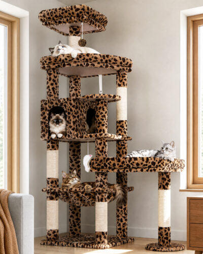 S65 Heavy Duty Cat Tree(Leopard Print,65-inch)