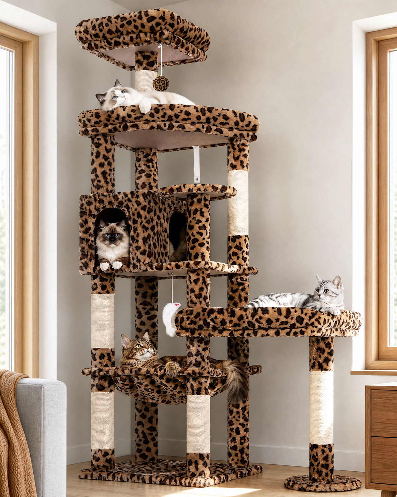 S65 Heavy Duty Cat Tree(Leopard Print,65-inch)