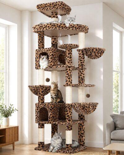S82 Heavy Duty Cat Tree(Leopard Print,82-inch)