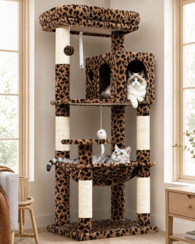 F53 Cat Tree(Leopard Print,53-inch)