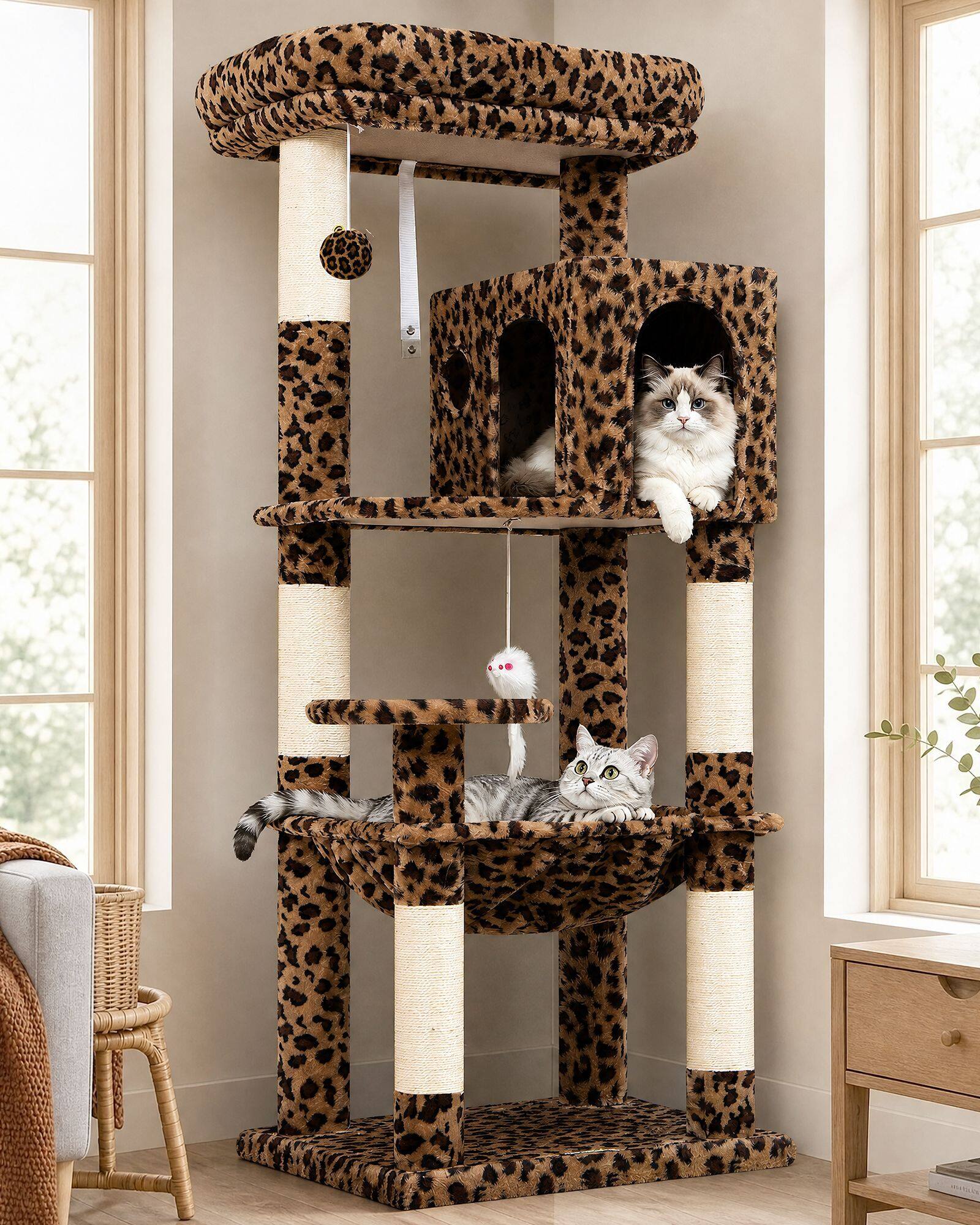F53 Cat Tree(Leopard Print,53-inch)