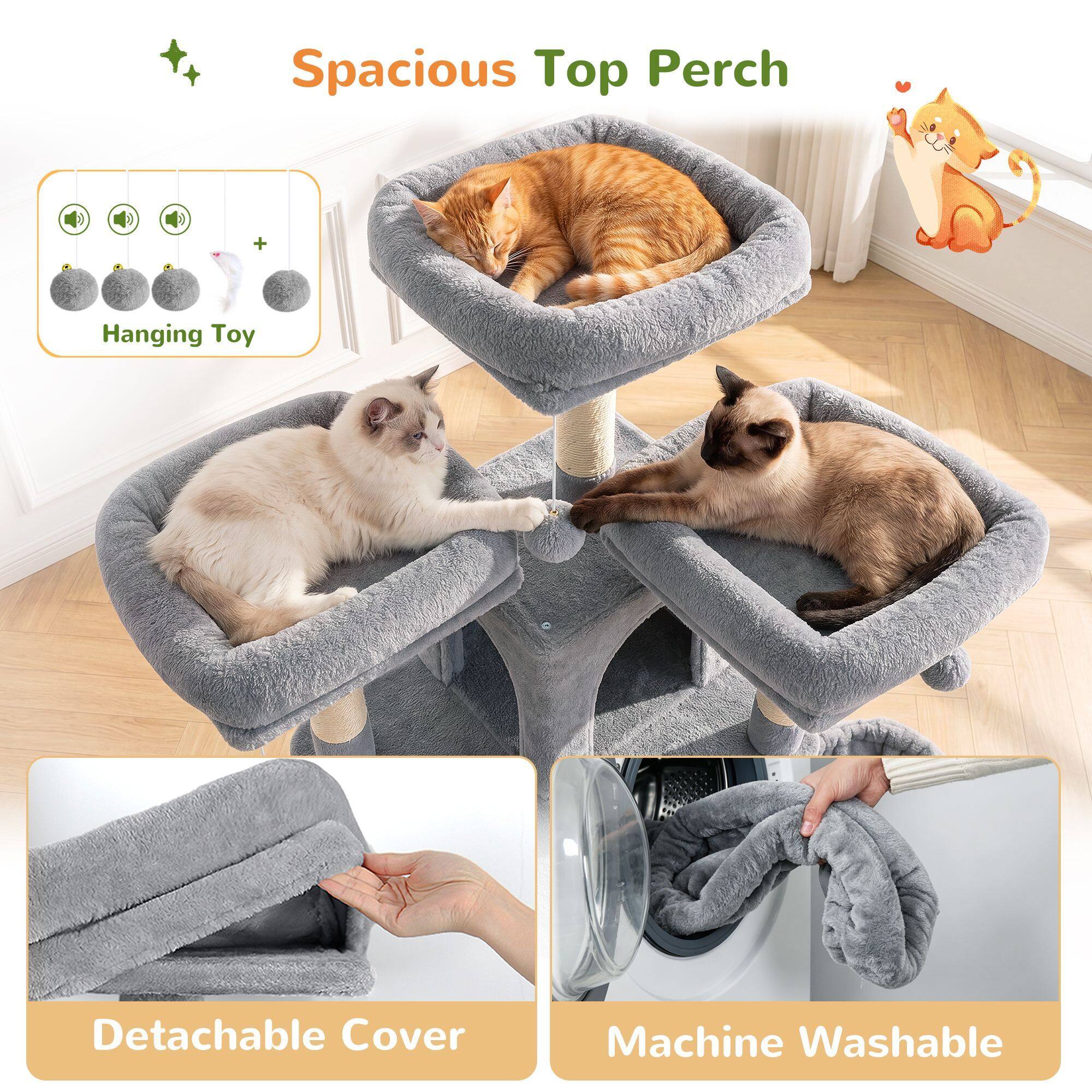 F70H Cat Tree (Light Grey, 70-inch)