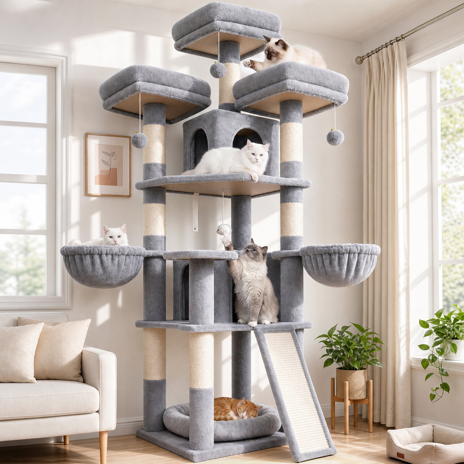 F70H Cat Tree (Light Grey, 70-inch)