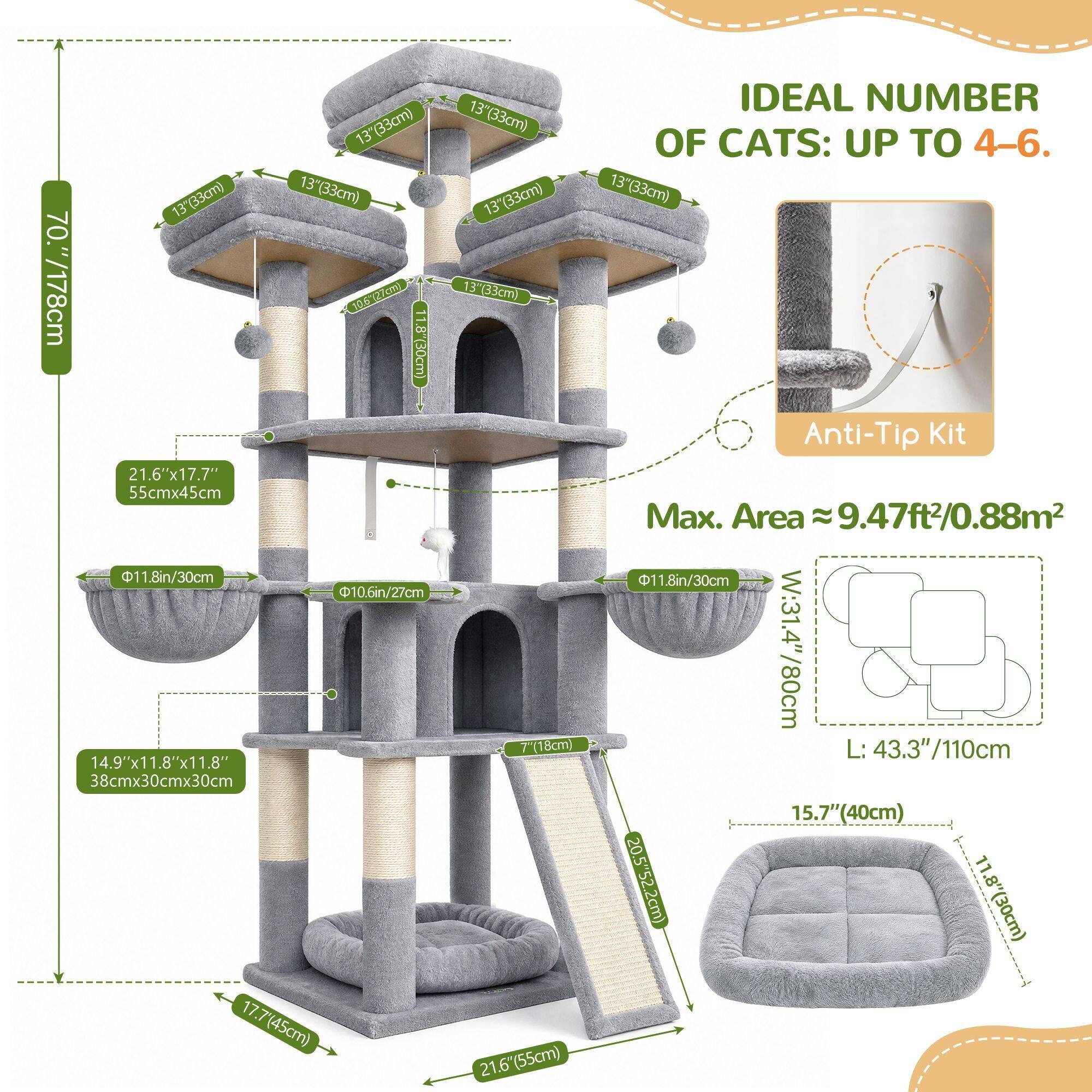 F70H Cat Tree (Light Grey, 70-inch)