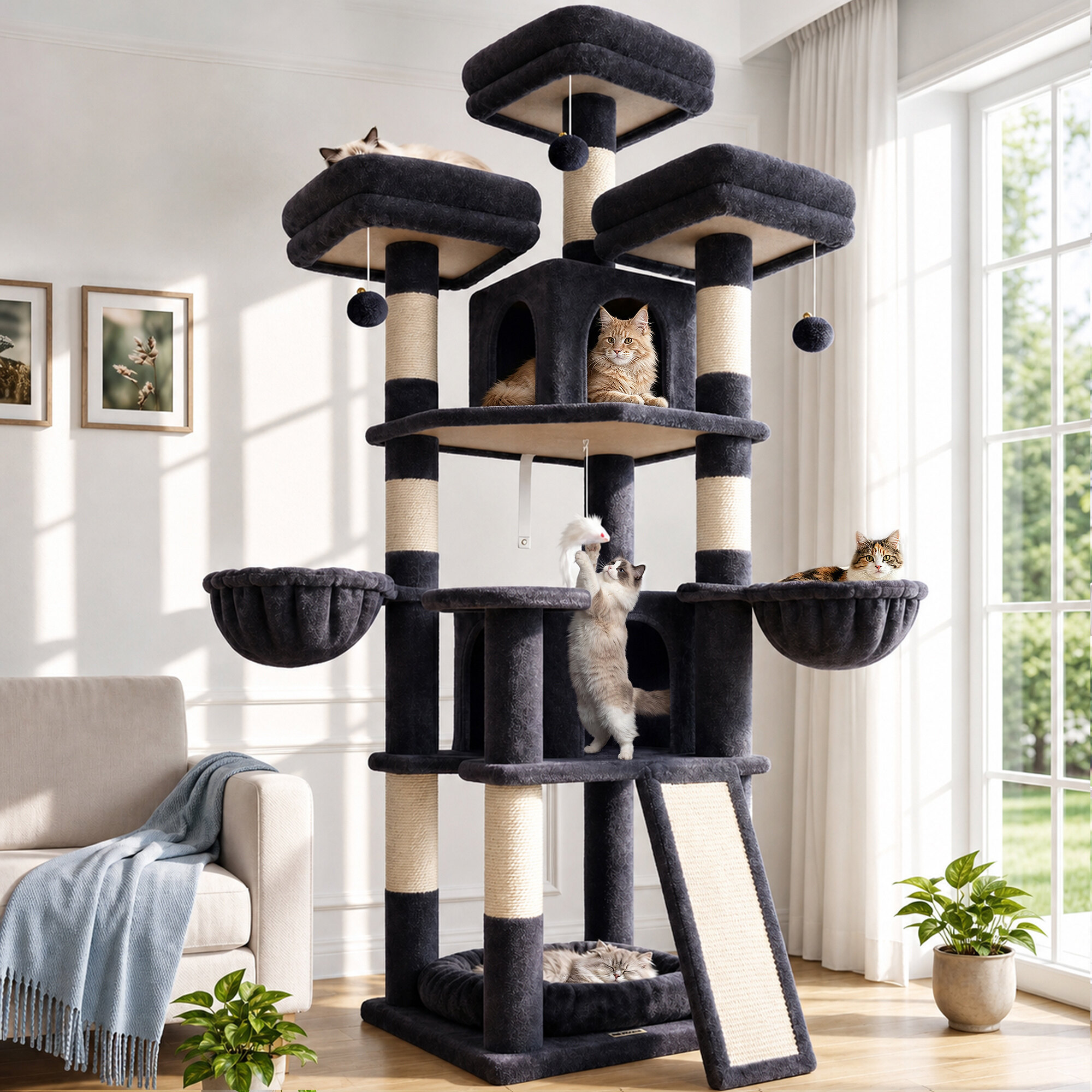 F70H Cat Tree (Dark Grey, 70-inch)