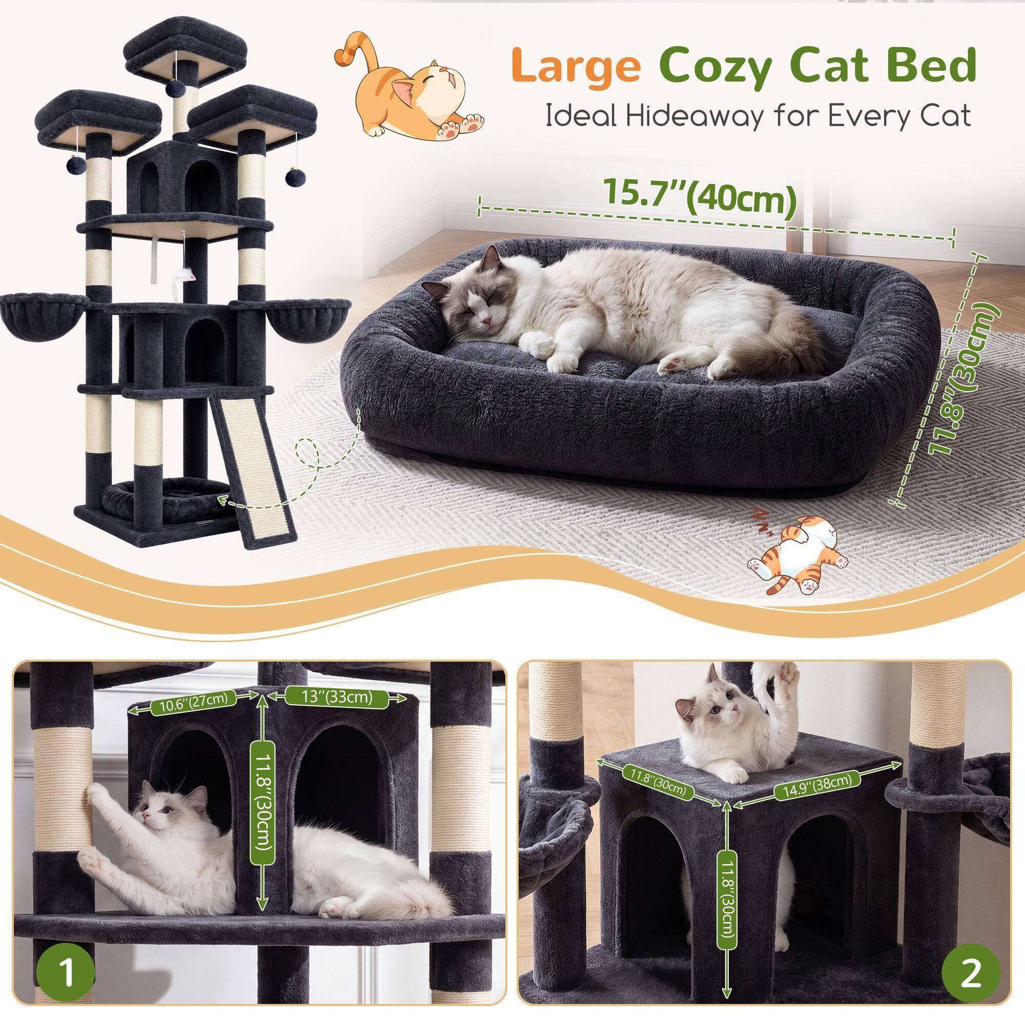 F70H Cat Tree (Dark Grey, 70-inch)