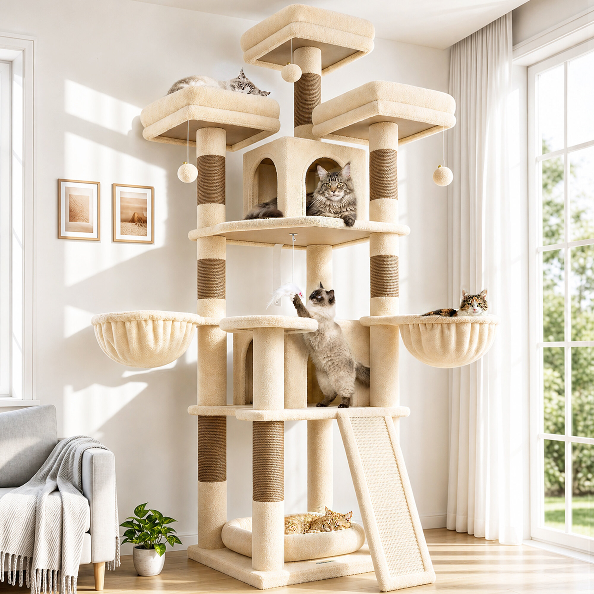 F70H Cat Tree (Beige, 70-inch)