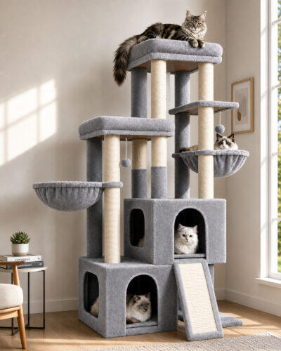 S62 Cat Tower (Light Grey, 62-inch)