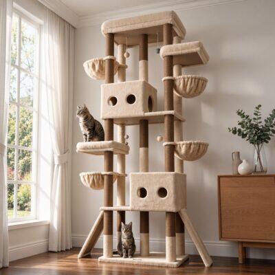 S83J Five-Post Heavy Duty Cat Tree for Large Cats (Beige, 83-inch)