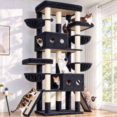 S83J Five-Post Heavy Duty Cat Tree for Large Cats (Dark Grey, 83-inch)
