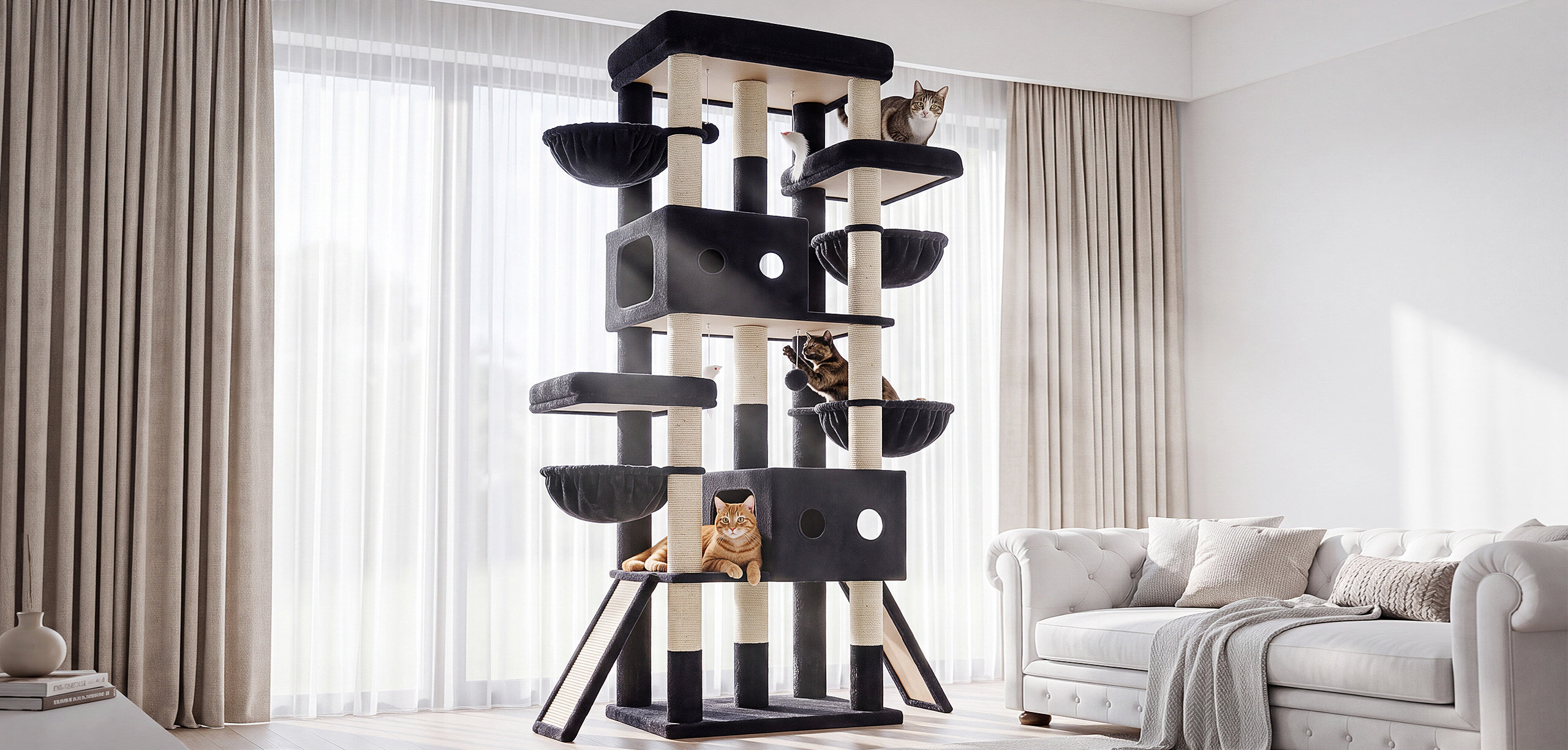 S83J Five-Post Heavy Duty Cat Tree for Large Cats (Dark Grey, 83-inch)