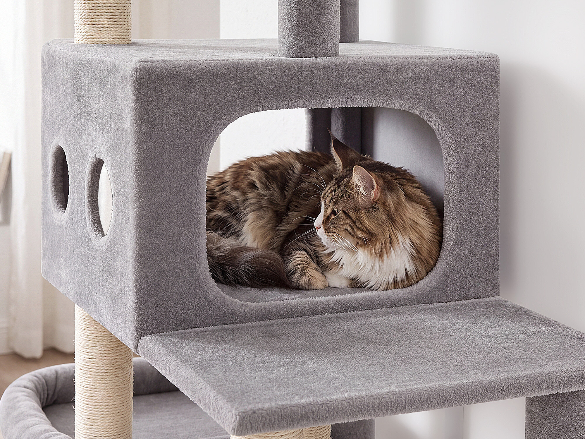 S83J Five-Post Heavy Duty Cat Tree for Large Cats (Light Grey, 83-inch)