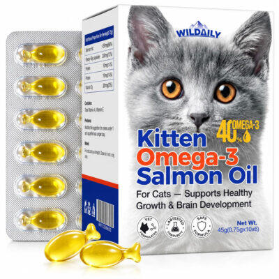 Wildaily Kitten Fish Oil, Omega 3 for Kittens with 300mg Omega 3, 180mg DHA & 100mg EPA, Wild Salmon Oil for Brain & Vision, Skin & Coat Support, Twist-Off Softgels, 60 Count