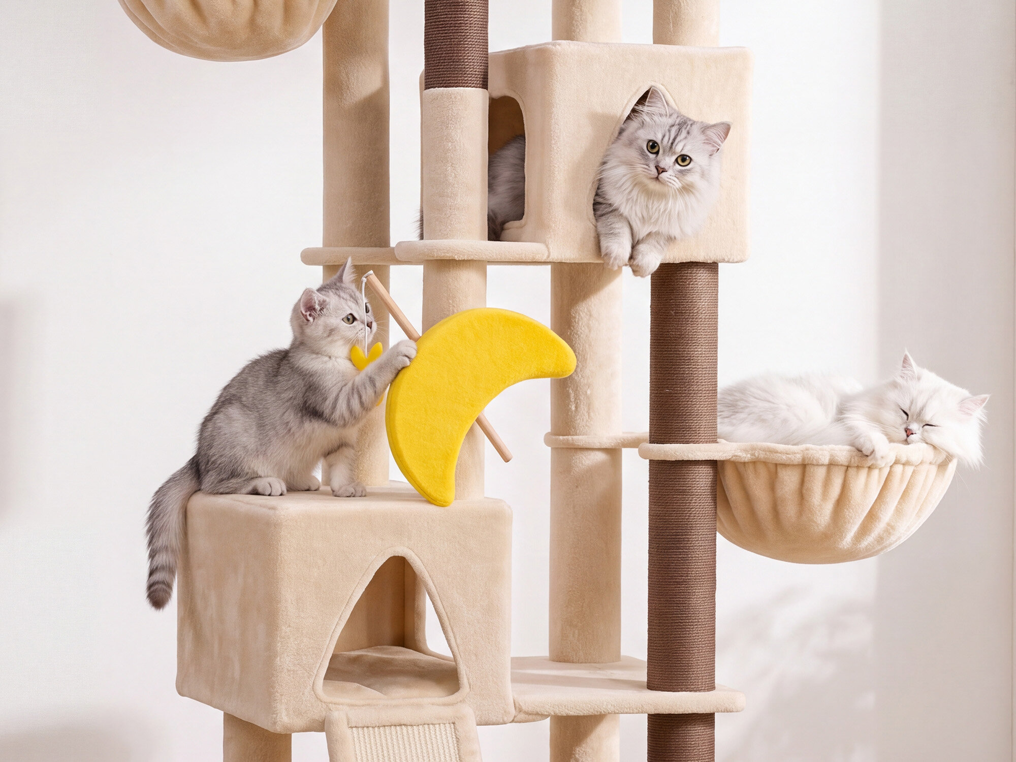Z74 Sagittarius Tall Cat Tree for Active Cats (Beige, 74-inch)