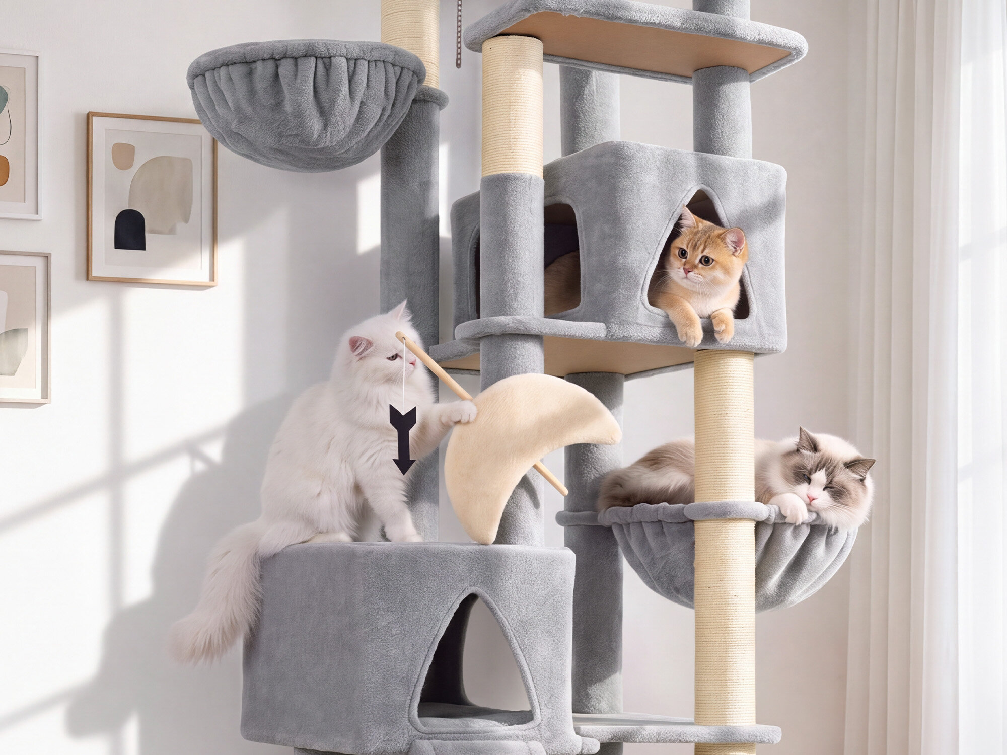 Z74 Sagittarius Tall Cat Tree for Active Cats (Light Grey, 74-inch)